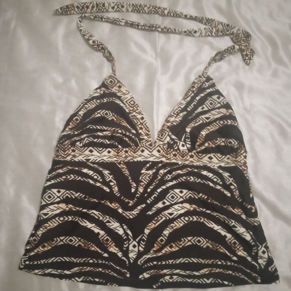 Faded Glory swim top halter brown/cream size L/G(12-14)